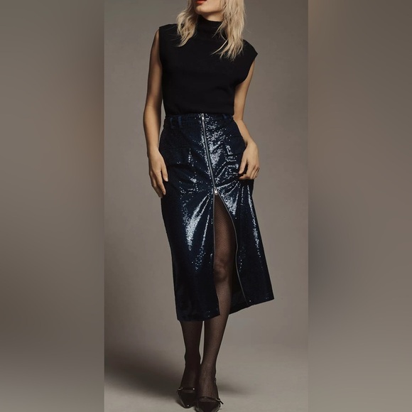 Anthropologie Dresses & Skirts - NEW Anthropologie Maeve Sequin Utility Midi Skirt 4